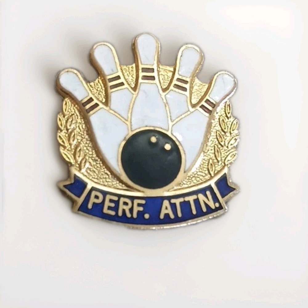 Vintage Bowling League Perfect Attendance Enamel Lapel Pin Tie Tac Sport Taiwan